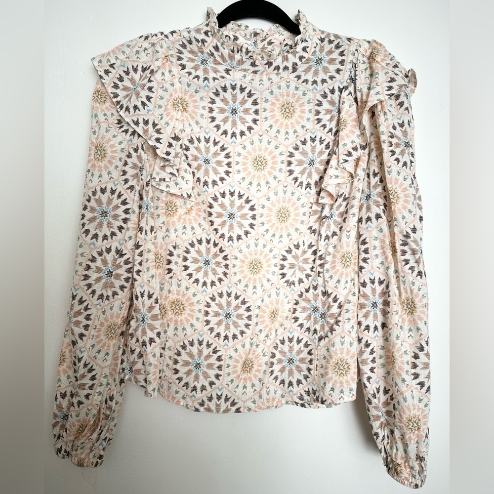 Ana blouse size small Aztec tribal boho ruffles modest indie western